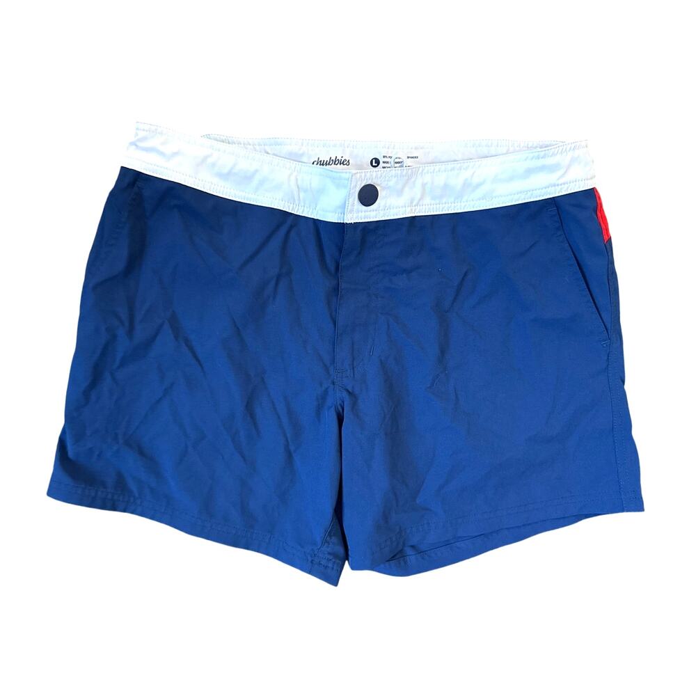 Chubbies Board Shorts in Color Block Red White Blue Size Large Swim Trunks